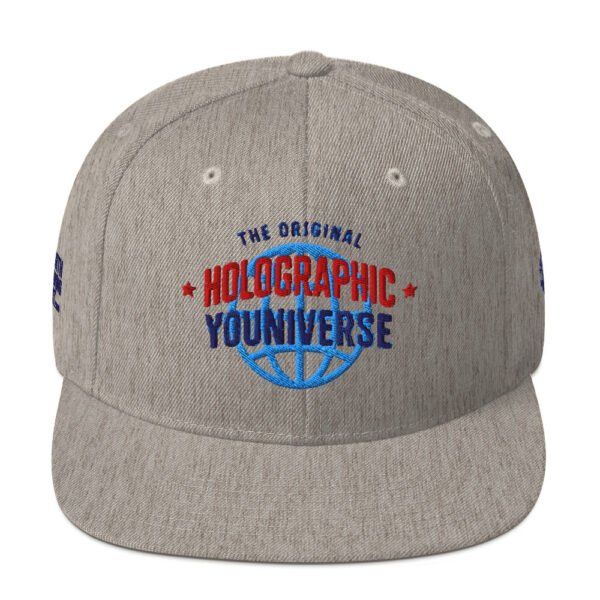 Holographic YOUniverse Snapback Cap – Unisex (Navy Text) - Image 17