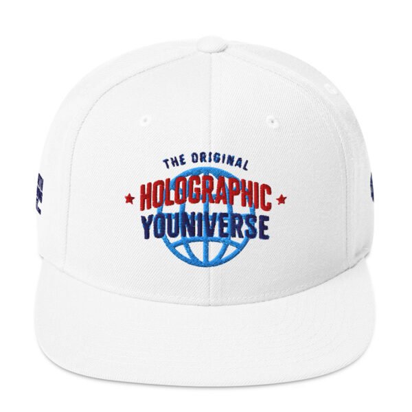 Holographic YOUniverse Snapback Cap – Unisex (Navy Text) - Image 29