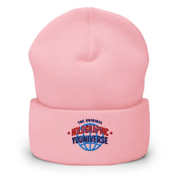Holographic YOUniverse Hat – Cuffed Beanie Unisex (Navy Text) - Image 11