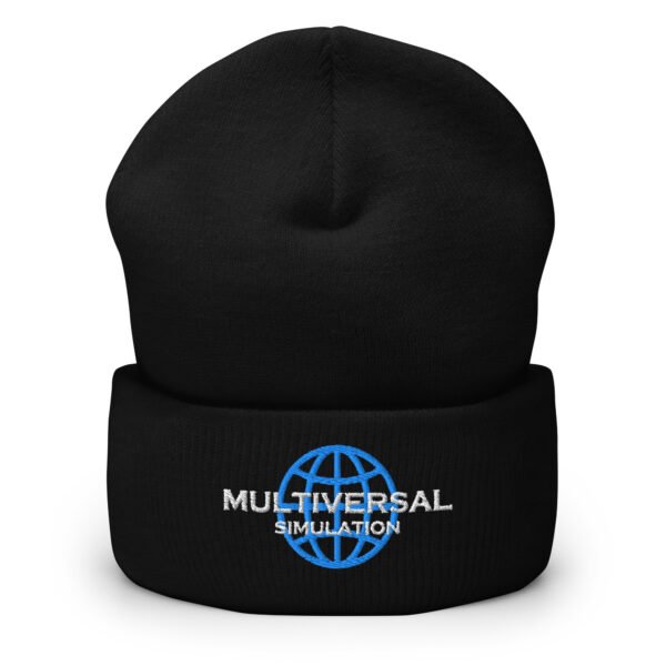 Multiversal Simulation Hat – Cuffed Beanie Unisex (White Text) - Image 9