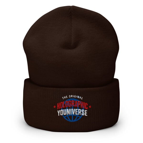 Holographic YOUniverse Hat – Cuffed Beanie Unisex (White Text) - Image 11