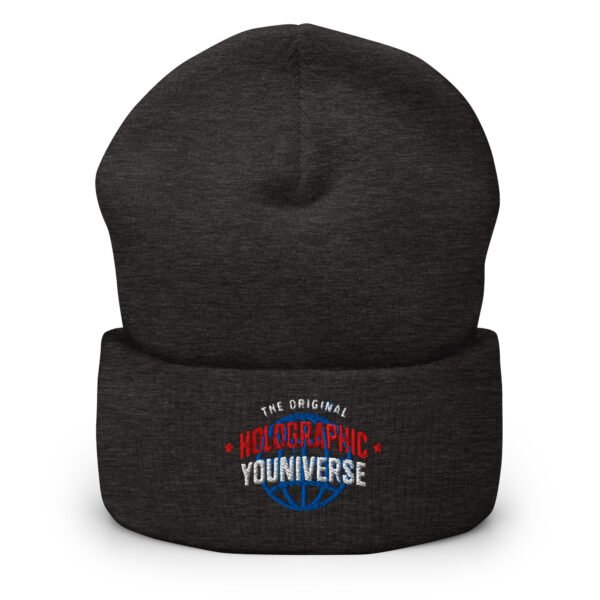 Holographic YOUniverse Hat – Cuffed Beanie Unisex (White Text) - Image 10