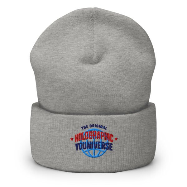 Holographic YOUniverse Hat – Cuffed Beanie Unisex (Navy Text) - Image 9