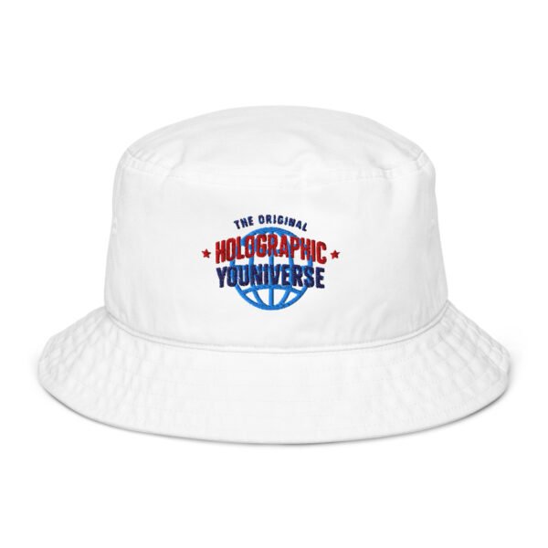 Holographic YOUniverse Organic Bucket Hat – Unisex (Navy Text)