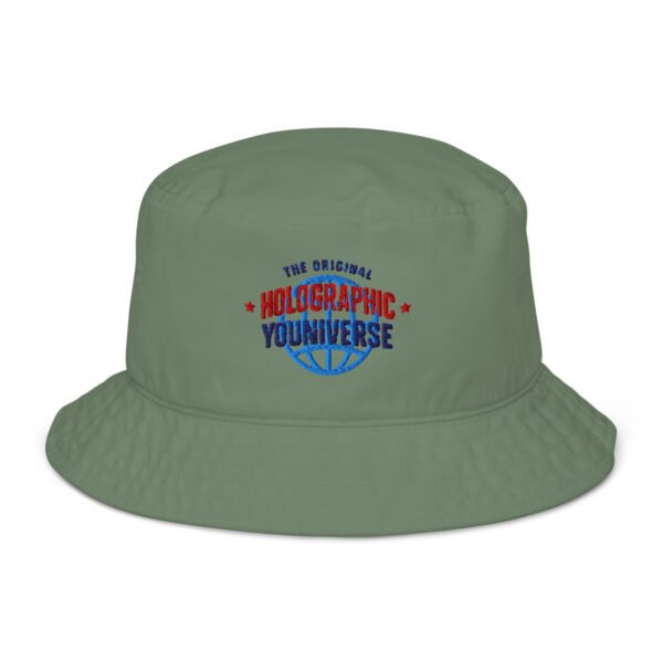 Holographic YOUniverse Organic Bucket Hat – Unisex (Navy Text) - Image 17