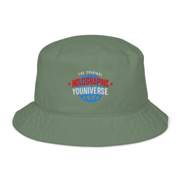 Holographic YOUniverse Organic Bucket Hat – Unisex (White Text) - Image 9