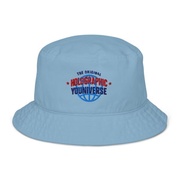 Holographic YOUniverse Organic Bucket Hat – Unisex (Navy Text) - Image 9