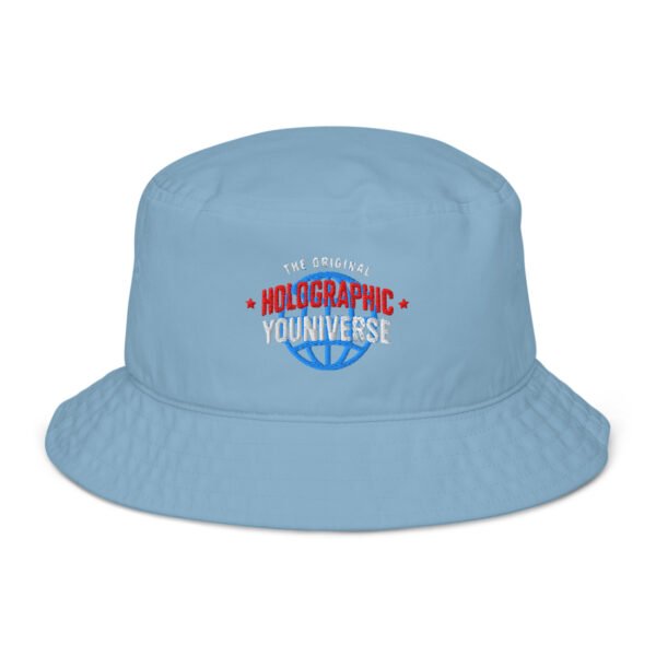 Holographic YOUniverse Organic Bucket Hat – Unisex (White Text) - Image 13