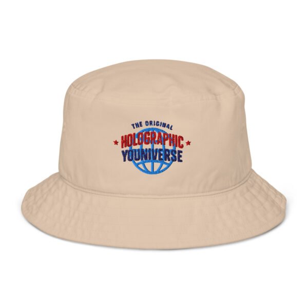 Holographic YOUniverse Organic Bucket Hat – Unisex (Navy Text) - Image 13