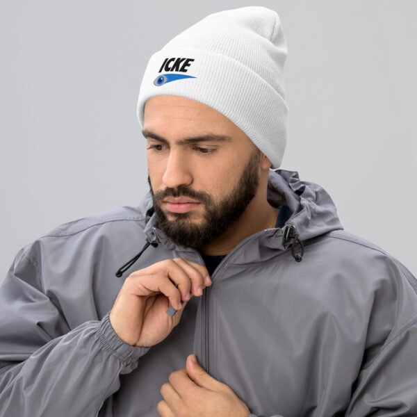 Icke Hat – Cuffed Beanie Unisex (Black Text) - Image 4